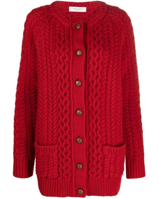 Giuliva Heritage Cable-knit Wool Cardigan in Red | Lyst