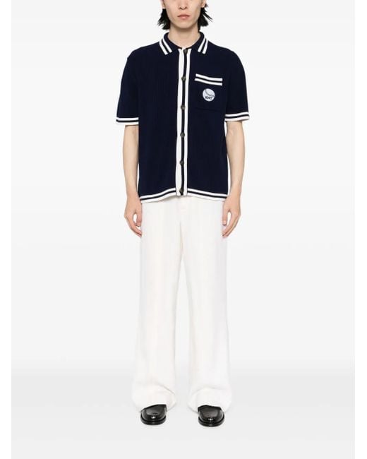 Kiton Blue Logo-Patch Shirt for men