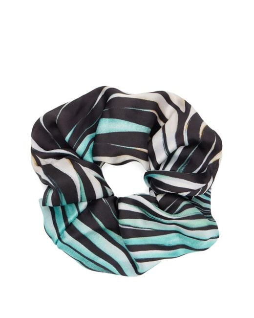 Roberto Cavalli Blue Striped Silk Hair Scrunchie