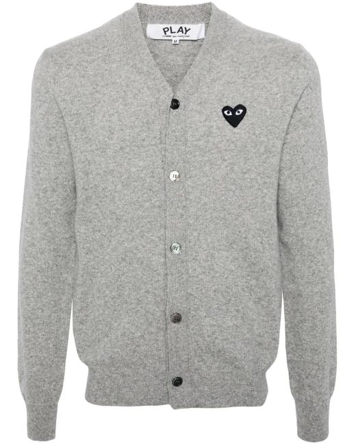 COMME DES GARÇONS PLAY Gray Logo Patch V-Neck Cardigan