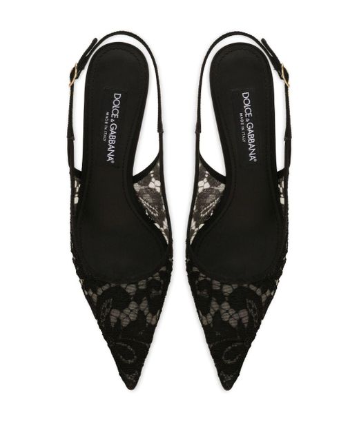 Dolce & Gabbana Pointed-toe Lace-panelled Pumps in het Black