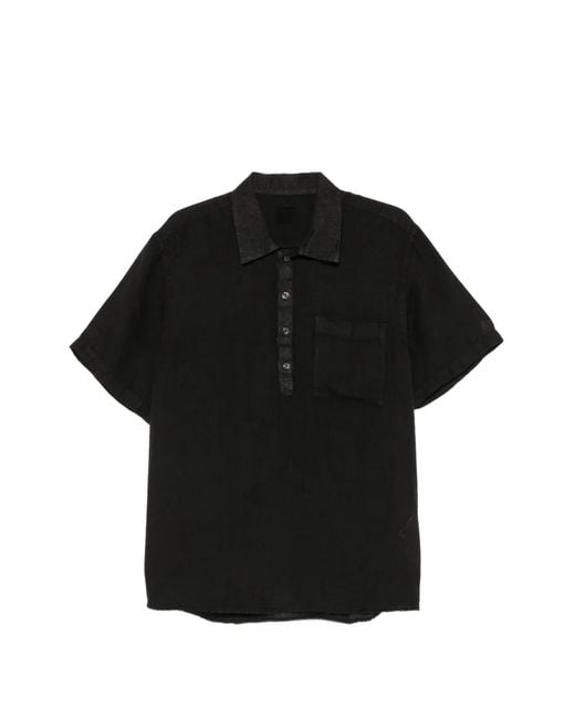 120% Lino Black Short-Sleeve Chest-Pocket Shirt for men