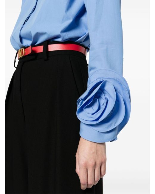 Valentino Garavani Blue Floral-appliqué Poplin Shirt