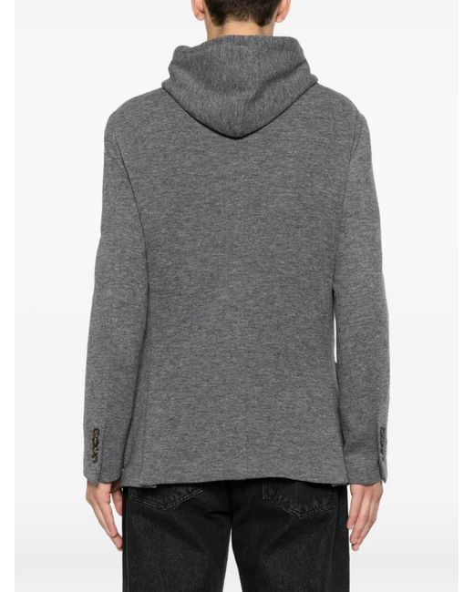 Eleventy Gray Hooded Single-Breasted Jacket for men