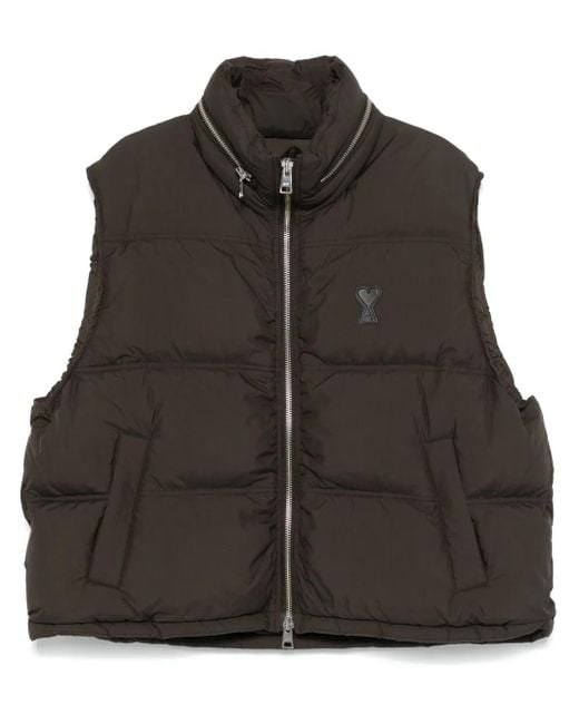 AMI Black Ami De Coeur Down Puffer Gilet for men