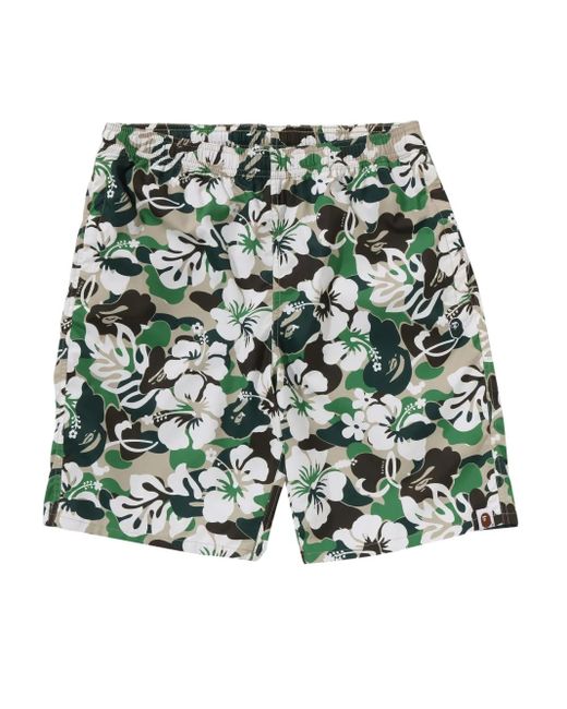 A Bathing Ape Green Floral-Print Swim Trunks for men