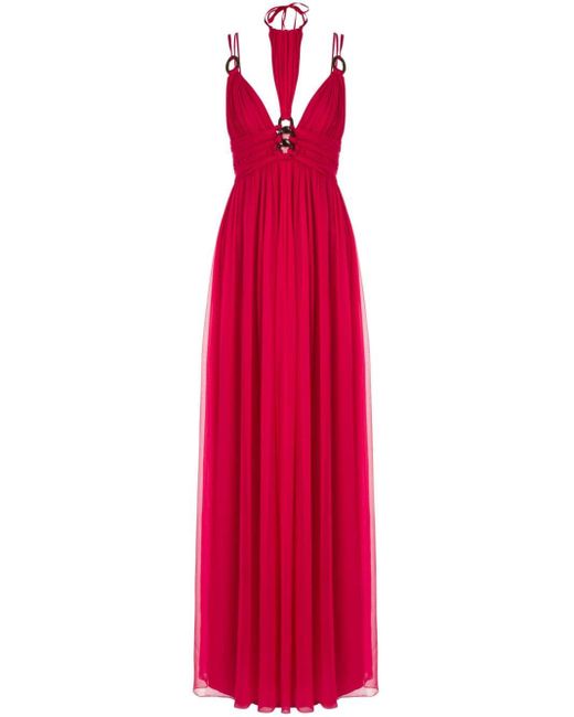 Alberta Ferretti Red Sheer Overlay Maxi Dress