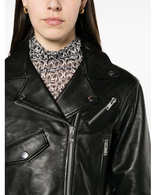 Maje Black Belted Cropped Leather Jacket