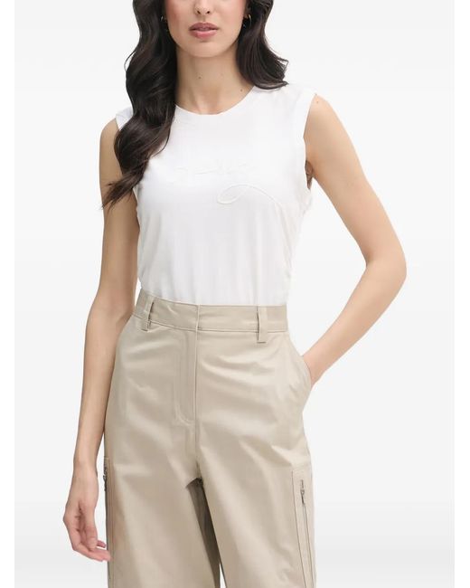 DKNY White Logo-Embroidered Sleeveless Top