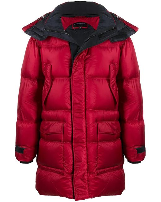 Emporio Armani Red Contrast Hood Down Parka for men