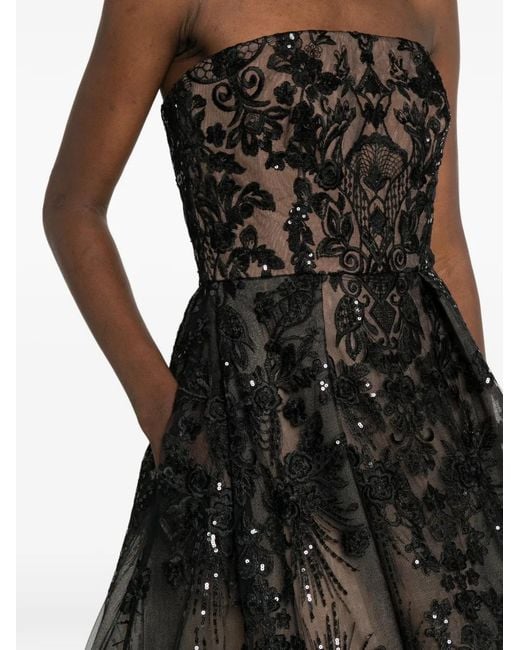 Elie Saab Black Floral-Embroidered Midi Dress
