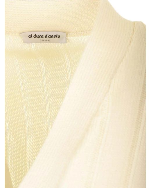 Al Duca D'aosta White Ribbed-Knit V-Neck Cardigan for men