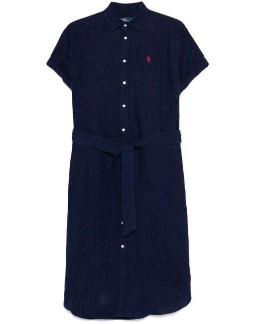 Polo Ralph Lauren Blue Button-Down Dress With Signature Polo Pony Motif