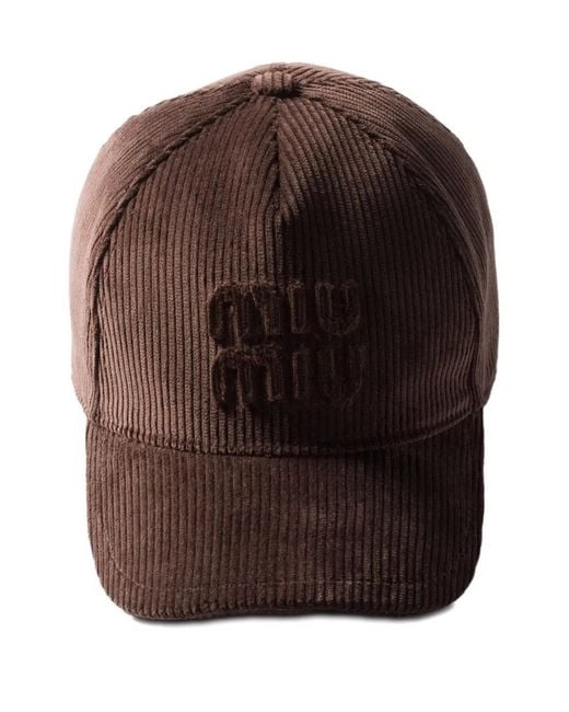Miu Miu Brown Logo-Patch Corduroy Baseball Cap