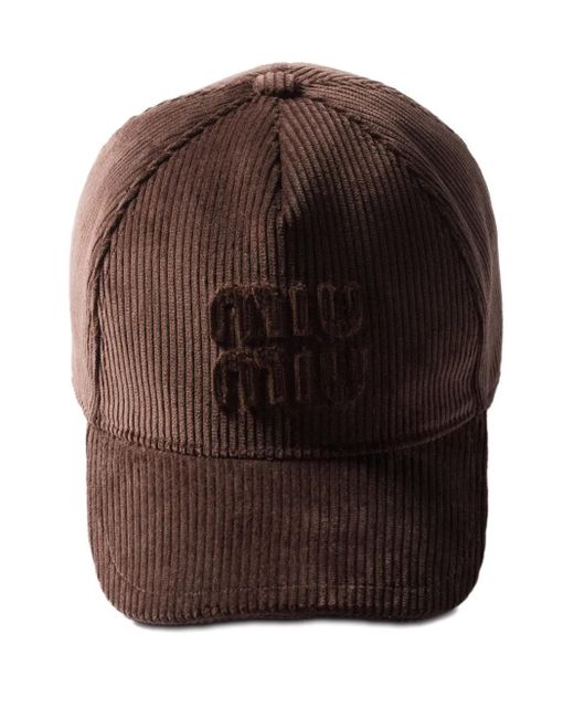 Miu Miu Brown Logo-Patch Corduroy Baseball Cap