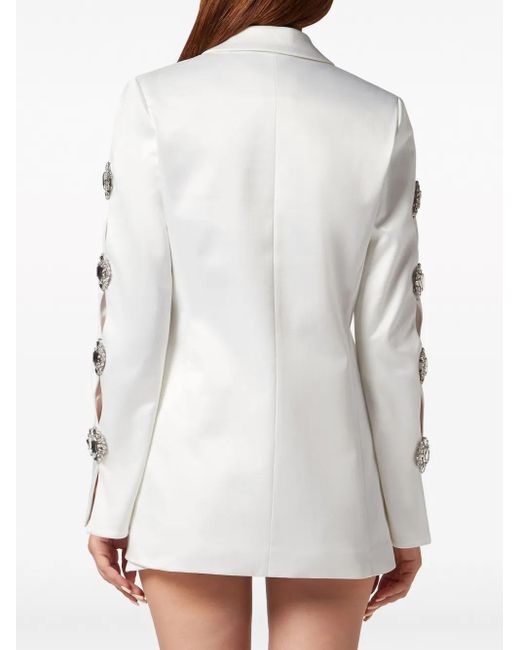 Philipp Plein White Double-Breasted Cut-Out Blazer