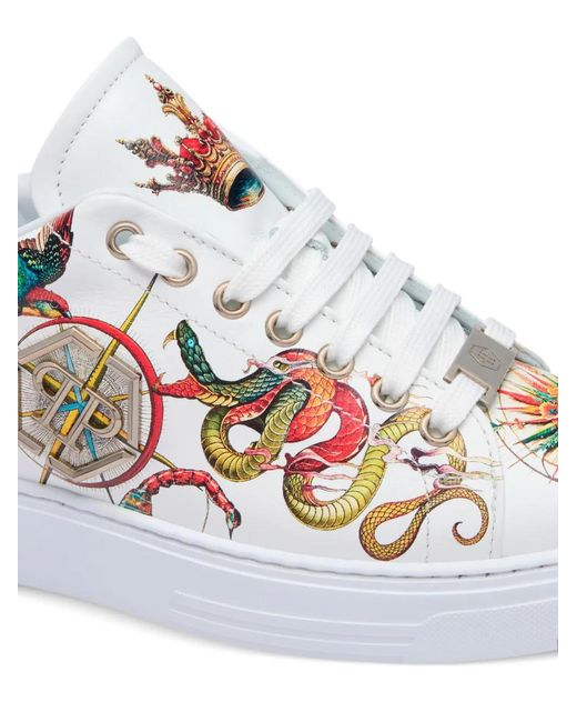 Philipp Plein White Printed Low-Top Sneakers