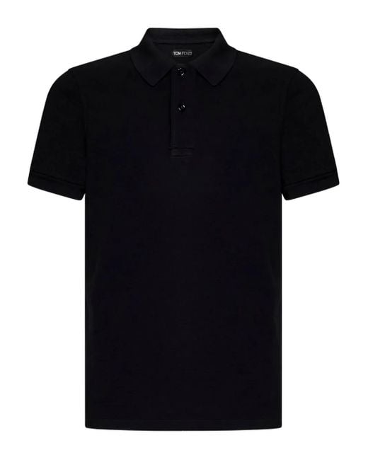 Tom Ford Geripptes Poloshirt mit zwei Knöpfen in Black für Herren