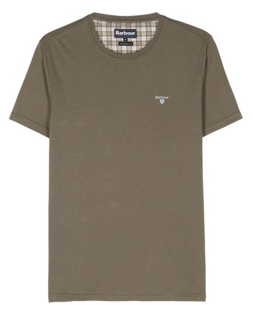 Barbour Green Logo-embroidered Cotton T-shirt for men