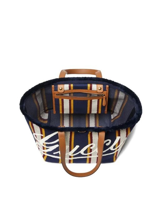 Gucci White Striped Logo-Embroidered Tote Bag for men