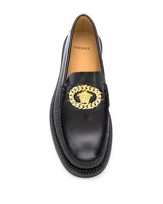 Versace Medusa Chain Leather Loafer in Black for Men - Save 43% - Lyst