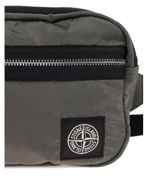 メンズ Stone Island ロゴ ジップ ベルトバッグ Black