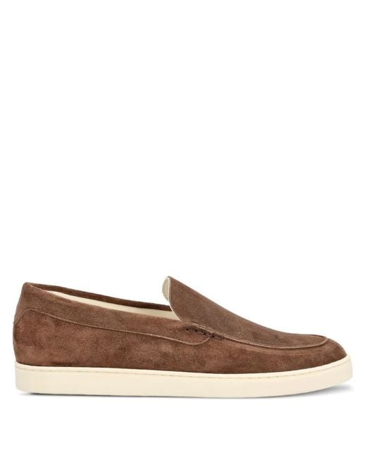 Brunello Cucinelli Brown Chevron-Effect Suede Loafers for men