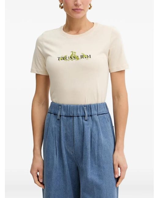 Trussardi Blue Logo-Embroidered T-Shirt