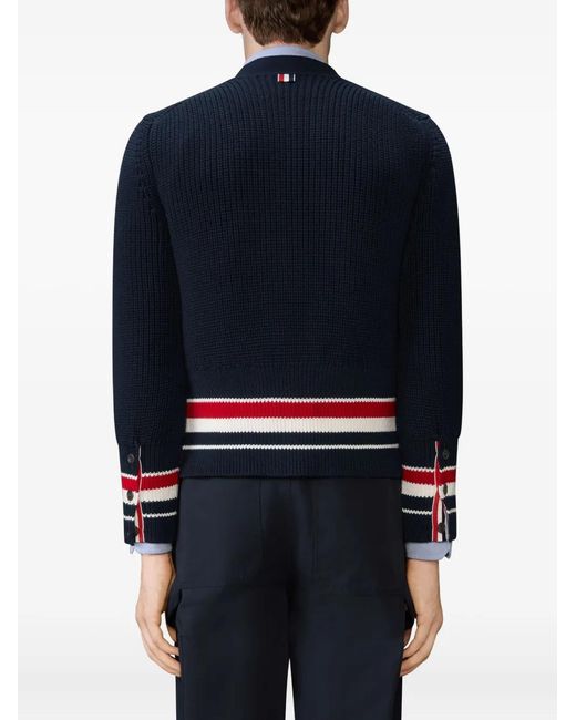 Thom Browne Blue Button-Fastening V-Neck Cotton Cardigan for men