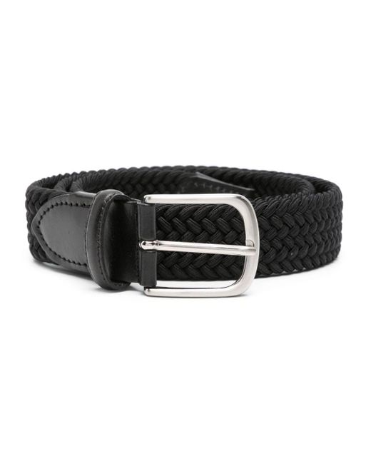 Eraldo Black Leather-trim Interwoven Belt for men