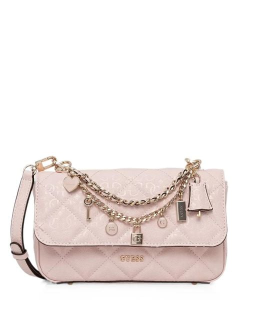 Guess Pink Quilted Charm-Embellished Shoulder Bag
