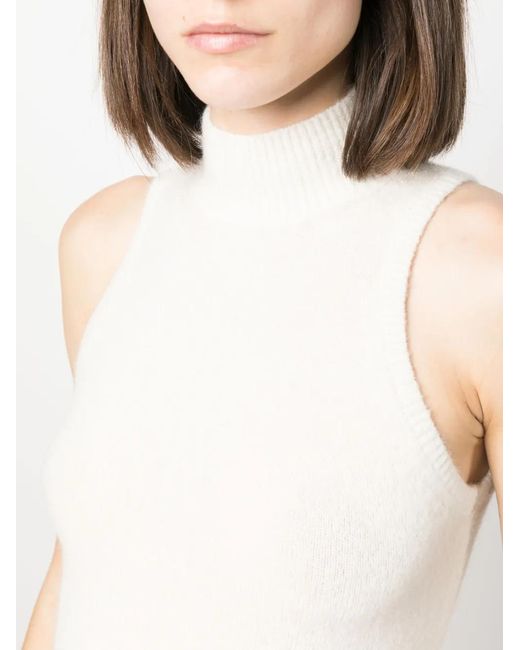 Patou White Mock-Neck Sleeveless Knitted Top