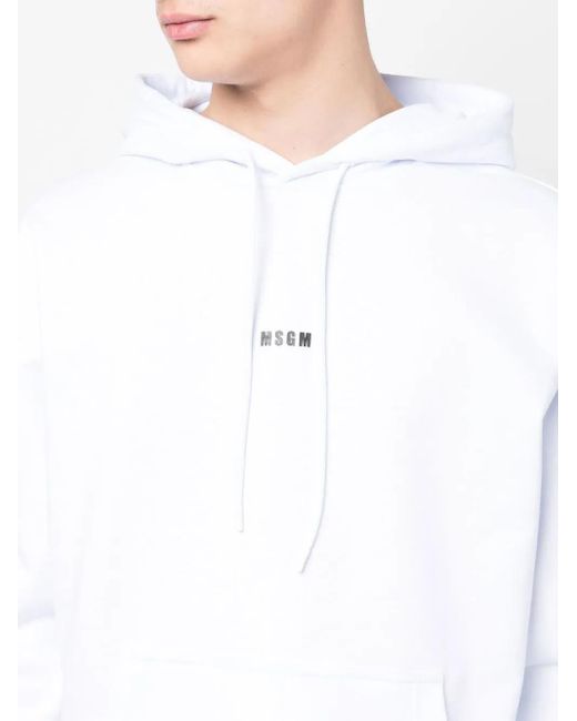 MSGM White Logo-Print Hoodie for men