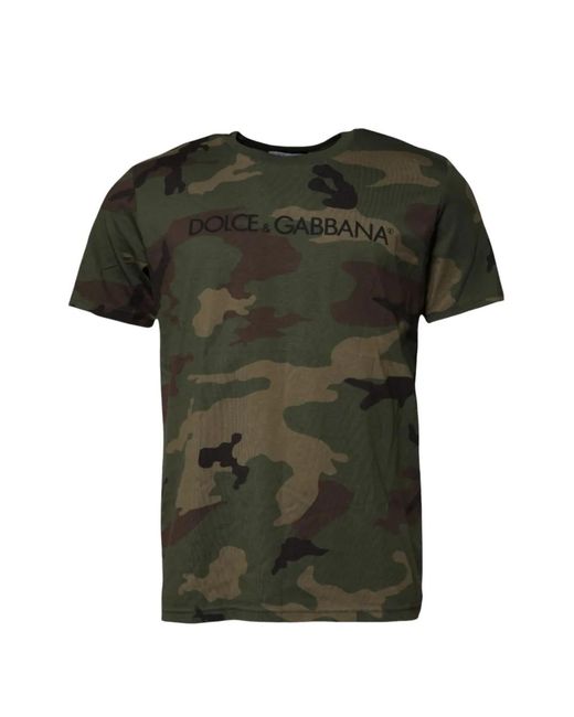 Dolce & Gabbana Green Camouflage-Print T-Shirt for men