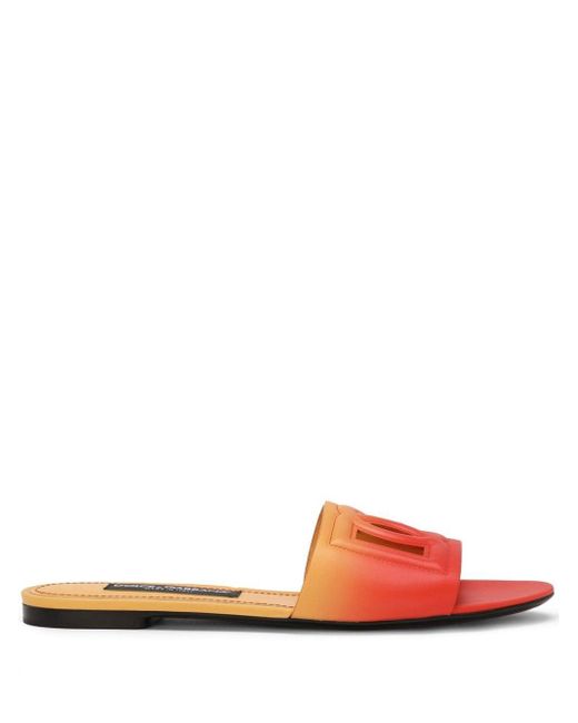 Dolce & Gabbana Orange Leather Dg Slides