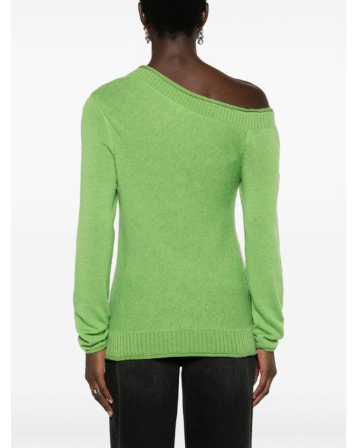 Patrizia Pepe Green Fly-embroidered One-shoulder Jumper