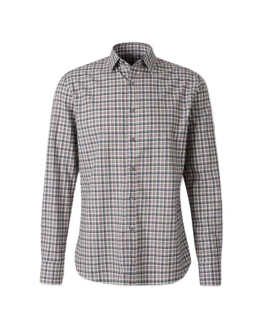 Canali Gray Cotton Plaid Shirt for men