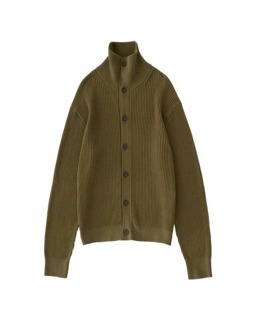 Studio Nicholson Green Cardigan Oran À Col Montant En Maille Côtelée for men