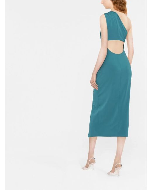 self portrait one shoulder midi dress self-portrait Jersey One Shoulder Ruched Midi Dress in Dark Green