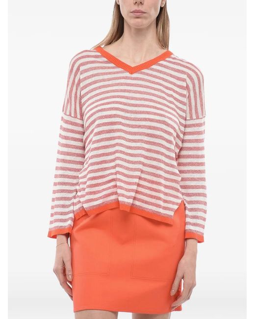 Whyci Red Striped V-Neck Sweater