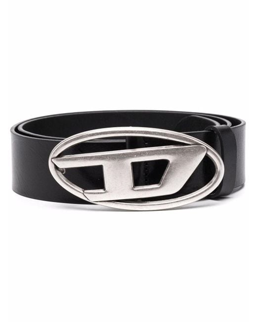 DIESEL Black Leather Belt With D Buckle