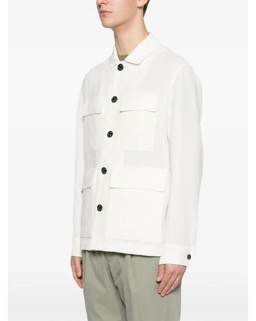 Montecore White Buttoned Flap-Pocket Overshirt for men