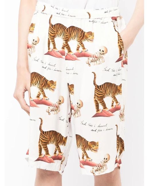 Endless Joy White Motif-Print Bermuda Shorts for men