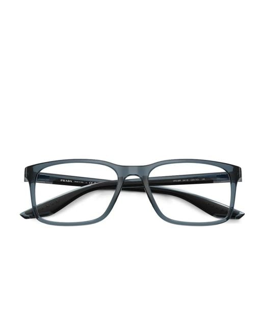 Prada Linea Rossa Blue Rectangle-Frame Glasses for men