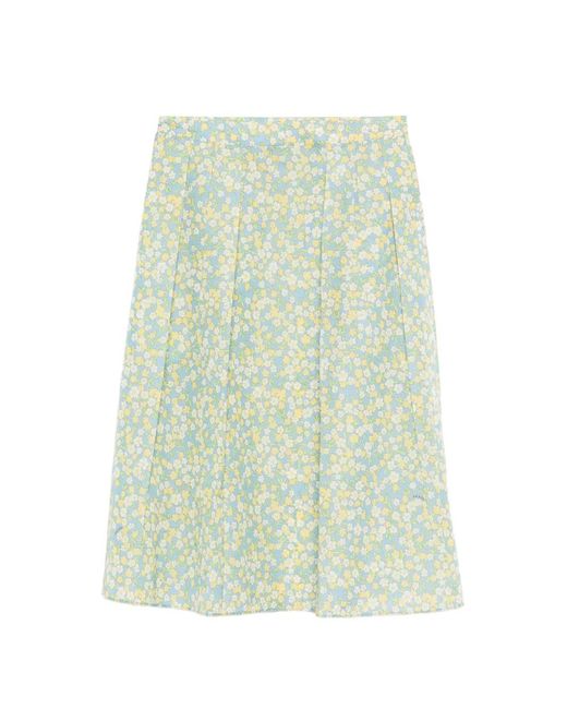 Prada Green Floral-Print Pleated Midi Skirt