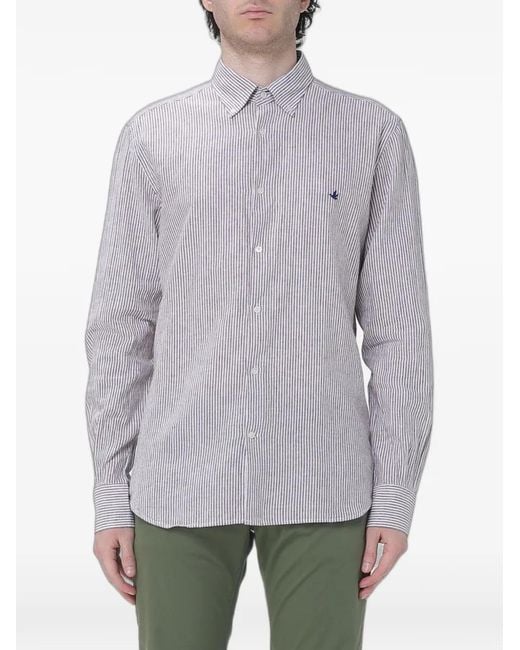 Brooksfield Gray Striped-Pattern Linen Shirt for men