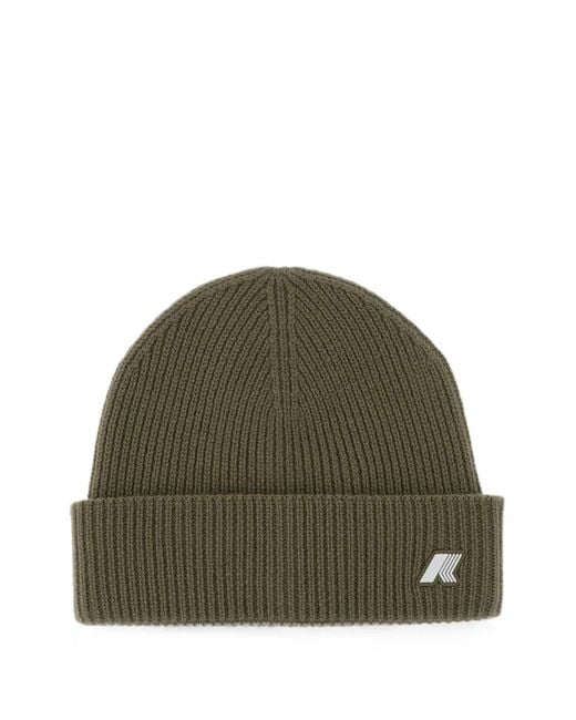 K-Way Green Brice Ribbed-Knit Beanie Hat for men