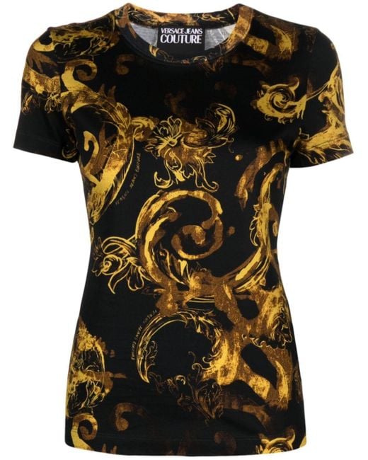 Versace Black T-Shirt mit Watercolour Couture-Print