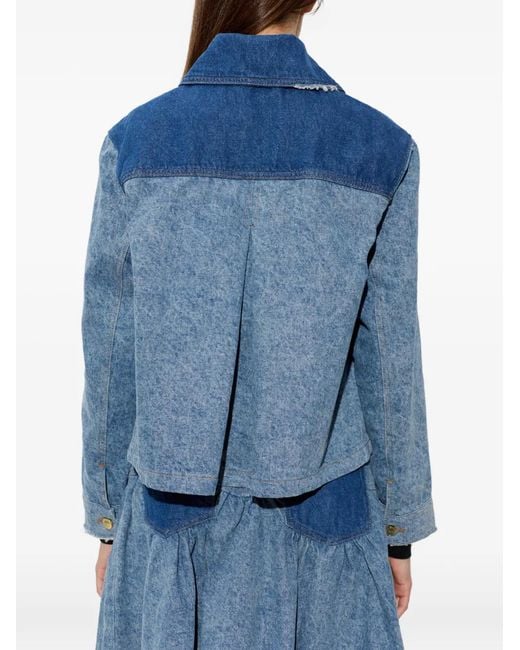 Ganni Blue Panelled Distressed Denim Jacket