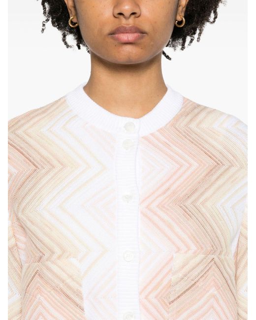 Missoni White Contrast Zigzag Knitted Cardigan